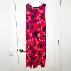 Tiana B Stretch Black Red Pink Floral Midi Sleeveless Dress Cocktail Womens XL